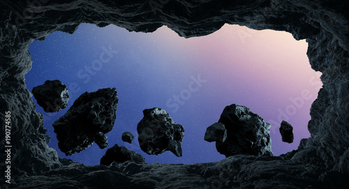 Fototapeta Naklejka Na Ścianę i Meble -  Asteroids flying close to planets 3D rendering elements of this image furnished by NASA