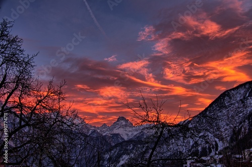 Tramonto a Valle di Cadore sulle Dolomiti