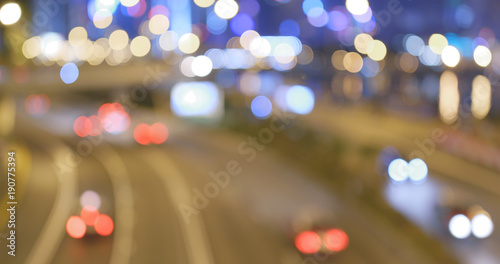 Blur city view of the road at night © leungchopan