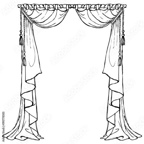 Set of hand drawn curtains isolated on a white background