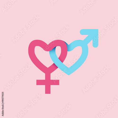 Gender love sign vector icon. Men and women concept with heart