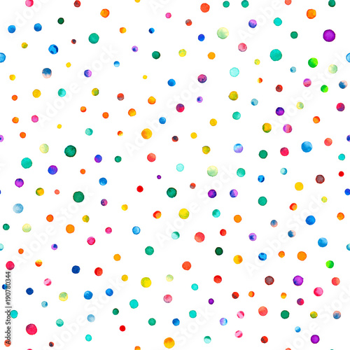 Watercolor confetti seamless pattern. Hand painted tempting circles. Watercolor confetti circles. White scattered circles pattern. 238.