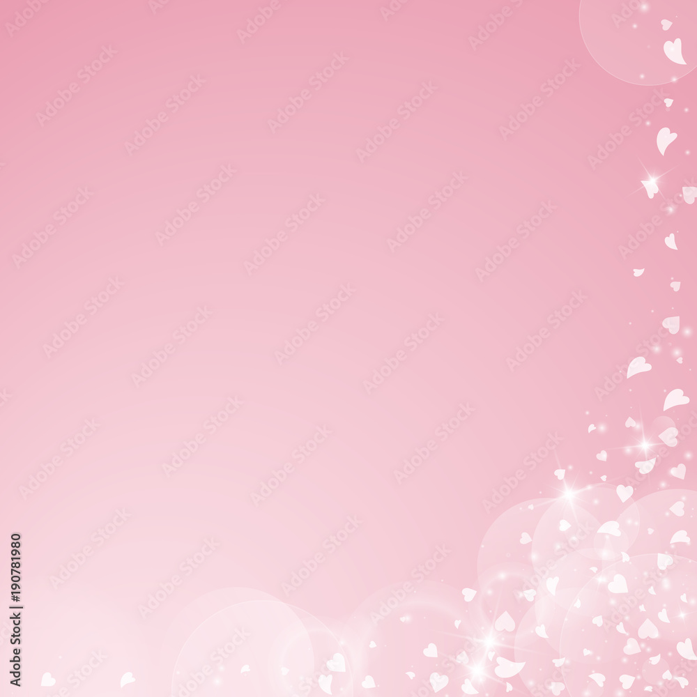 Falling hearts valentine background. Abstract right bottom corner on pink background. Falling hearts valentines day fetching design. Vector illustration.