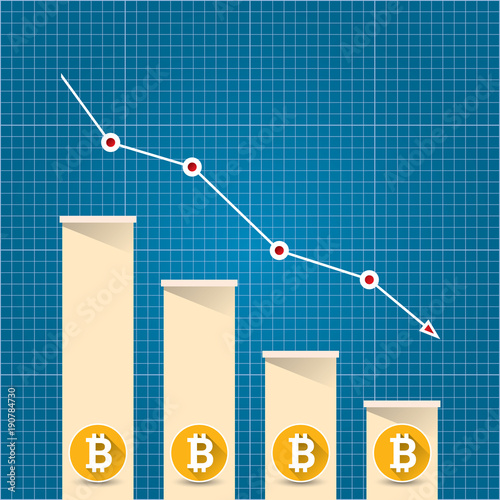 vector bitcoin market crash graph on blueprint background. Bitcoin hype concept vector illusrtation with blank space fo text. depreciation of bitcoin. Bitcoin Price Drops