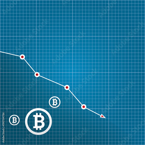 vector bitcoin market crash graph on blueprint background. Bitcoin hype concept vector illusrtation with blank space fo text. depreciation of bitcoin. Bitcoin Price Drops