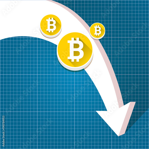vector bitcoin market crash graph on blueprint background. Bitcoin hype concept vector illusrtation with blank space fo text. depreciation of bitcoin. Bitcoin Price Drops