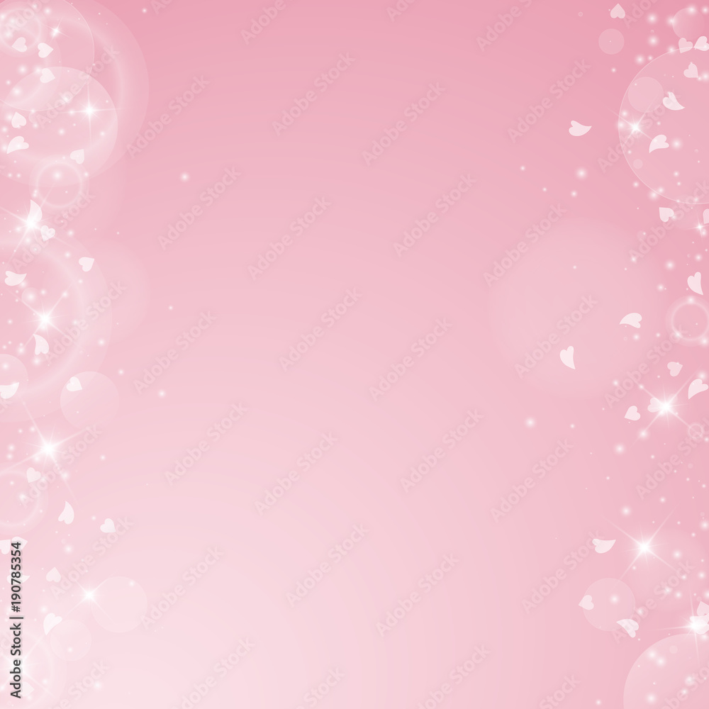 Falling hearts valentine background. Messy border on pink background. Falling hearts valentines day uncommon design. Vector illustration.