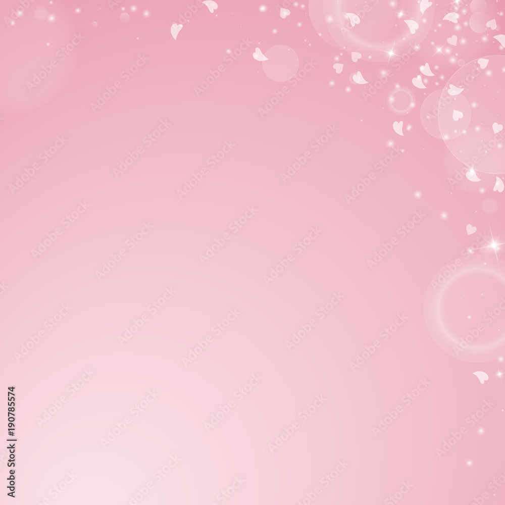 Falling hearts valentine background. Abstract right top corner on pink background. Falling hearts valentines day immaculate design. Vector illustration.