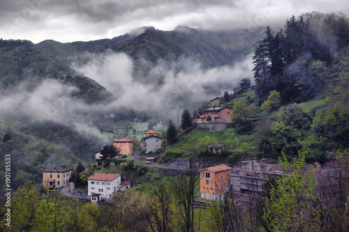 Alpine village in cloudy weather