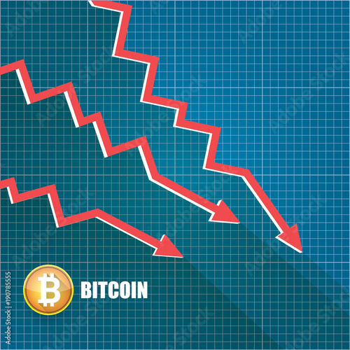 vector bitcoin market crash graph on blueprint background. Bitcoin hype concept vector illusrtation with blank space fo text. depreciation of bitcoin. Bitcoin Price Drops