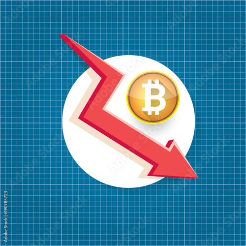 vector bitcoin market crash graph on blueprint background. Bitcoin hype concept vector illusrtation with blank space fo text. depreciation of bitcoin. Bitcoin Price Drops