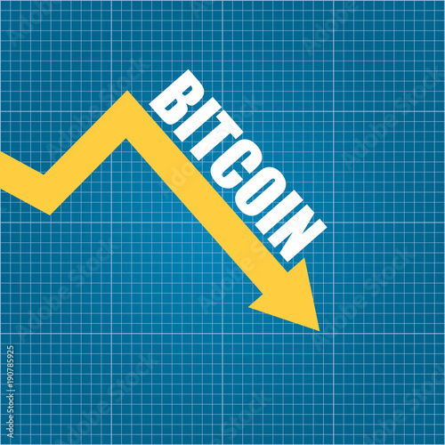 vector bitcoin market crash graph on blueprint background. Bitcoin hype concept vector illusrtation with blank space fo text. depreciation of bitcoin. Bitcoin Price Drops