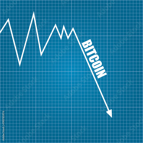vector bitcoin market crash graph on blueprint background. Bitcoin hype concept vector illusrtation with blank space fo text. depreciation of bitcoin. Bitcoin Price Drops