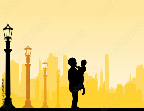 The grandchild give away a grandmother of flowers bouquet, one in the series of similar images silhouette