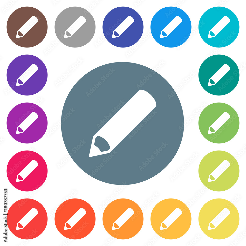 Pencil flat white icons on round color backgrounds Pencil flat white icons on round color backgrounds