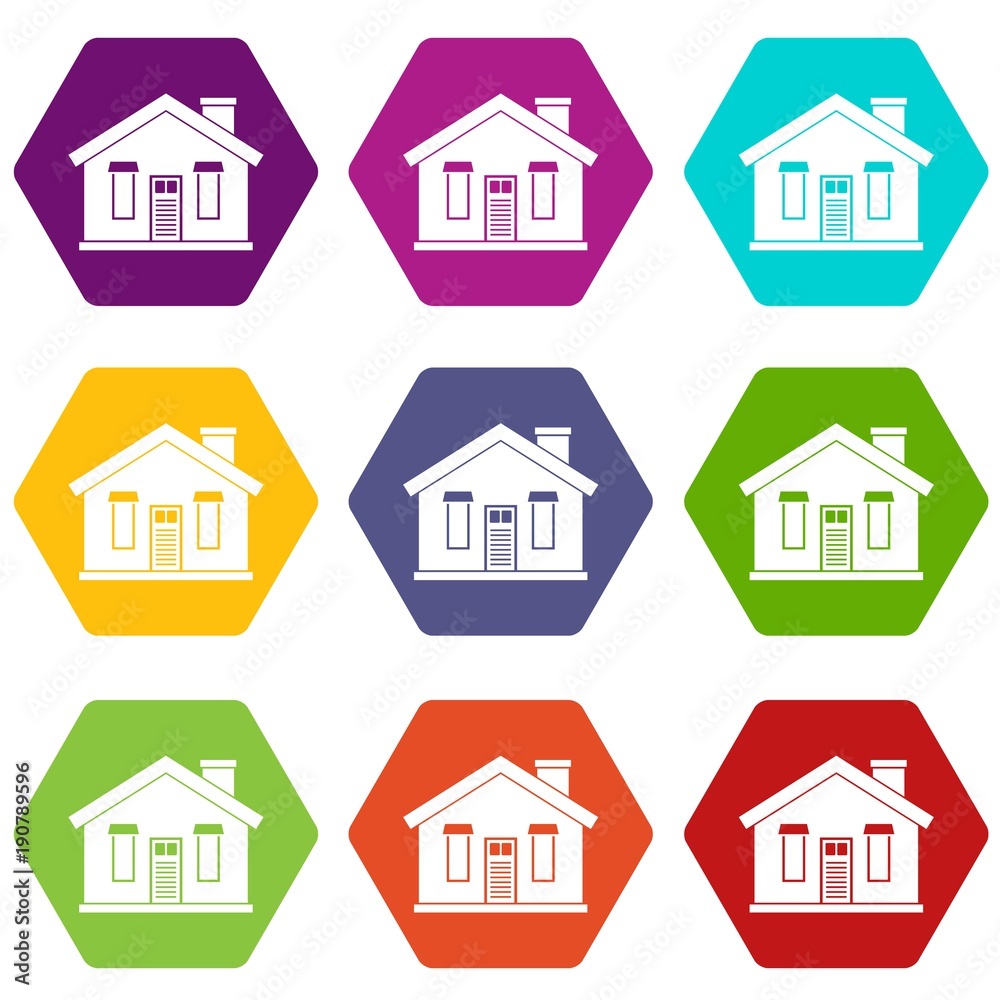 House icon set color hexahedron