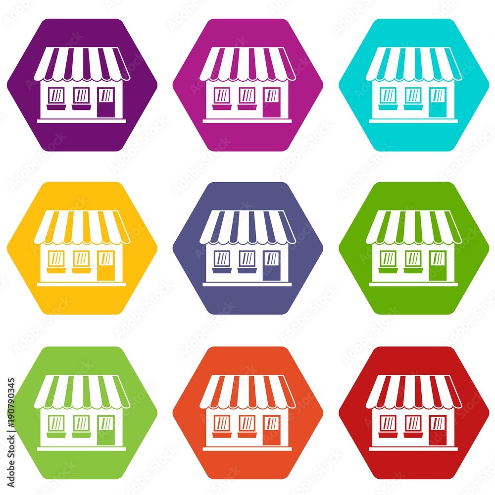 Shop icon set color hexahedron