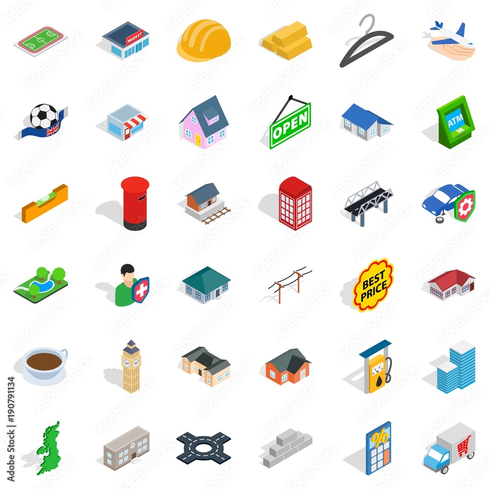 Urban development icons set, isometric style Urban development icons set, isometric style
