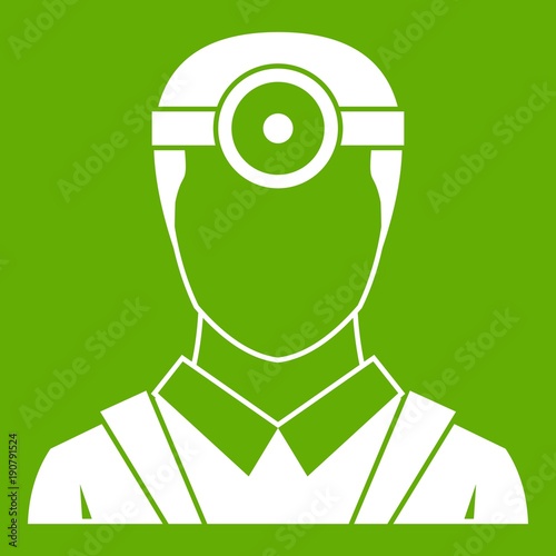 Ophthalmologist with head mirror icon green