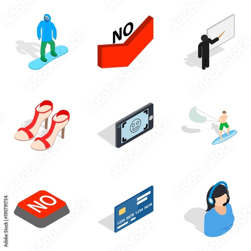 Plant worker icons set, isometric style