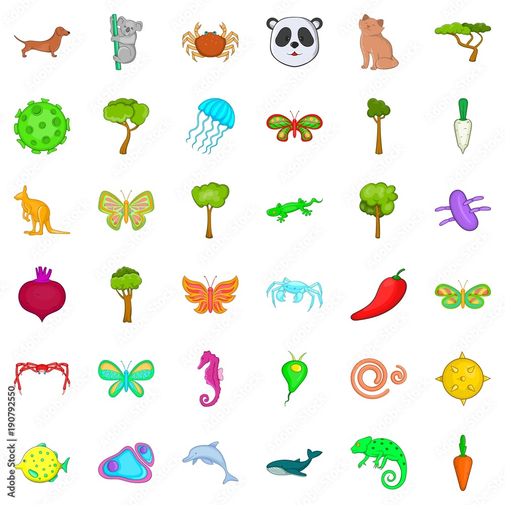 Bio supervision icons set, cartoon style Bio supervision icons set, cartoon style