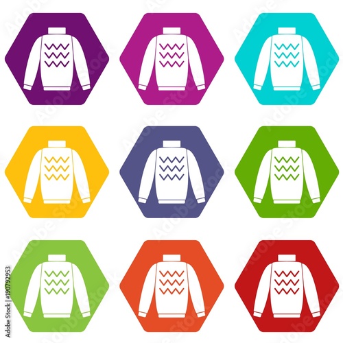 Pullover icon set color hexahedron