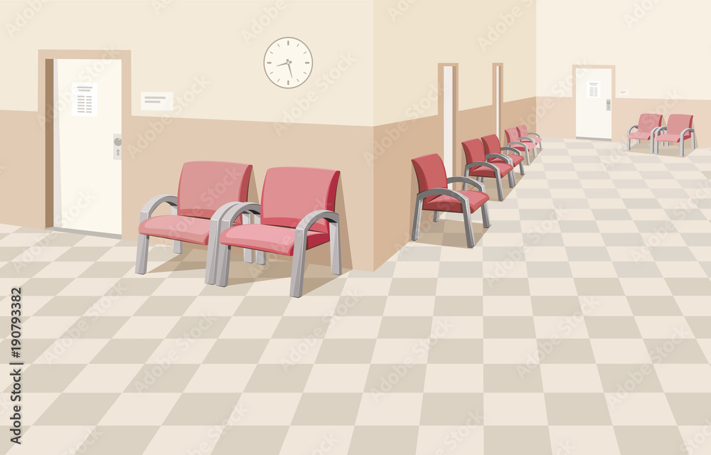 Empty waiting room in the hospital. Private medical practice. Modern