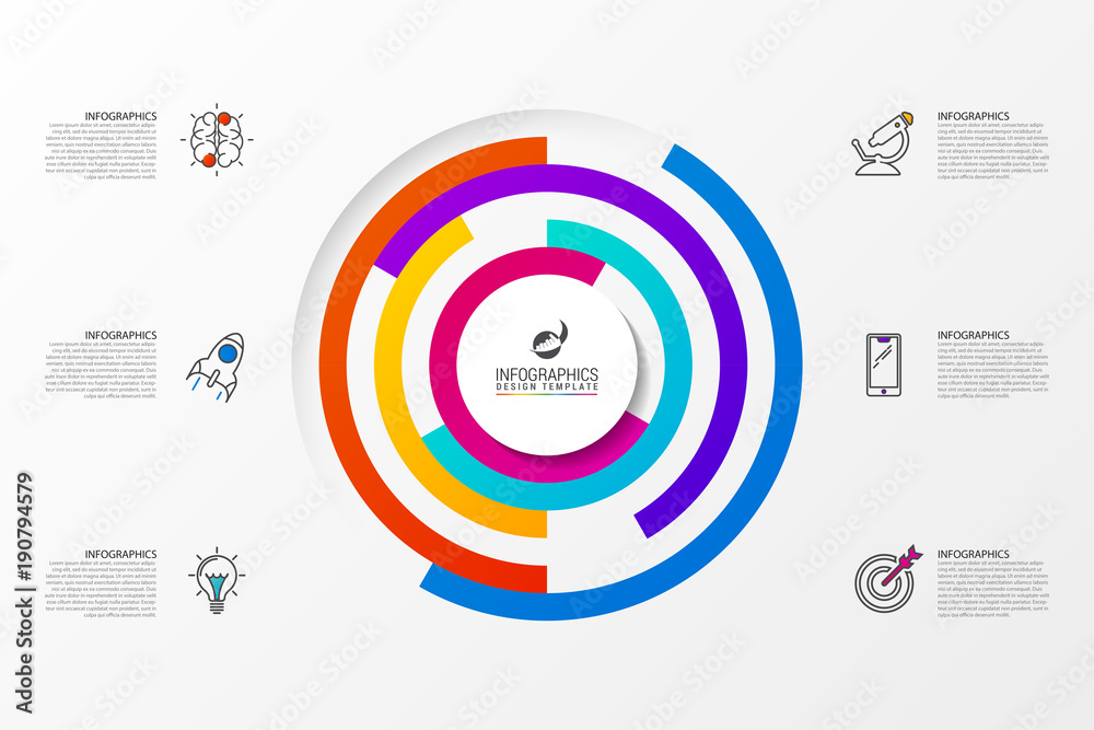 Infographic design template. Pie chart with 6 steps Stock Vector