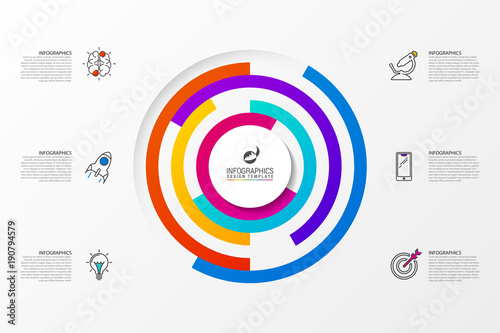 Infographic design template. Pie chart with 6 steps