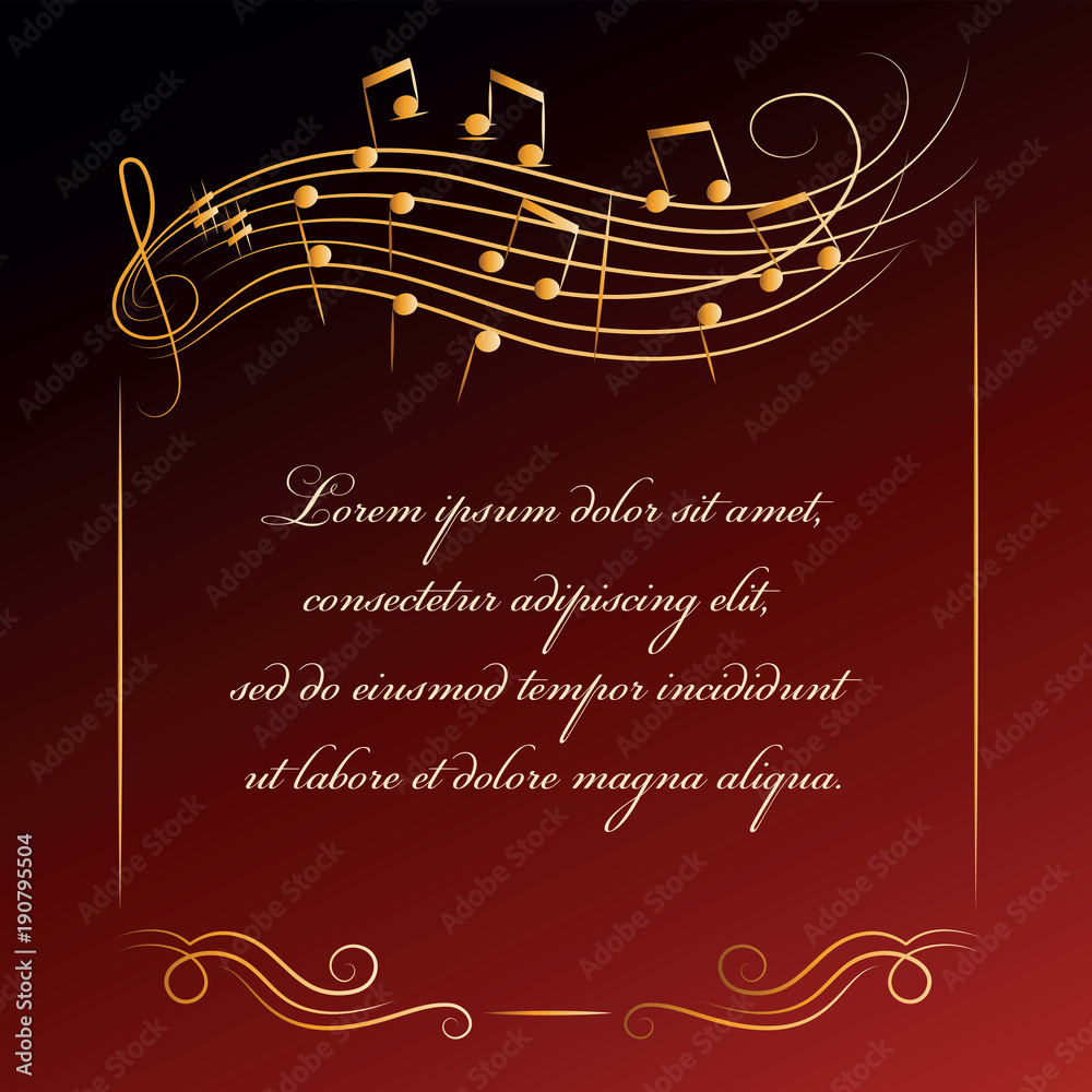 Musical background. Frame with notes. Poster or banner for classical music.  Design for a music festival with a place for text on a red-black background.  Stock Vector | Adobe Stock