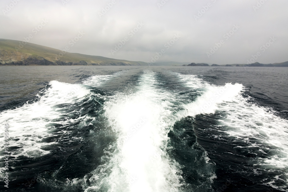 Travel with motorboat on the Atlantic ocean, Ireland Travel with motorboat on the Atlantic ocean, Ireland