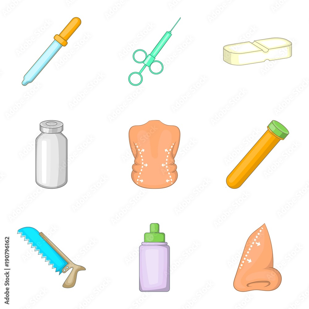 Medical manipulation icons set, cartoon style Medical manipulation icons set, cartoon style