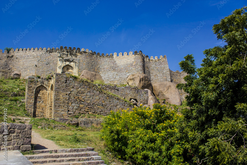 Trees and Staircase in front of Golconda Fort in Hyderabad, India