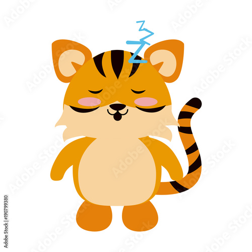 Fototapeta Naklejka Na Ścianę i Meble -  Cute tiger sleeping cartoon icon vector illustration graphic design