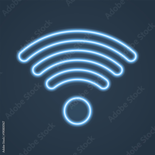 Glowing neon wifi sign. Vector illustration.