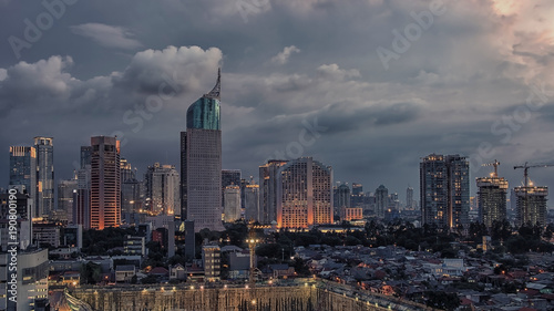 Sunset over Jakarta city downtown 