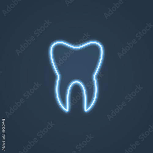Glowing neon tooth sign. Vector illustration.