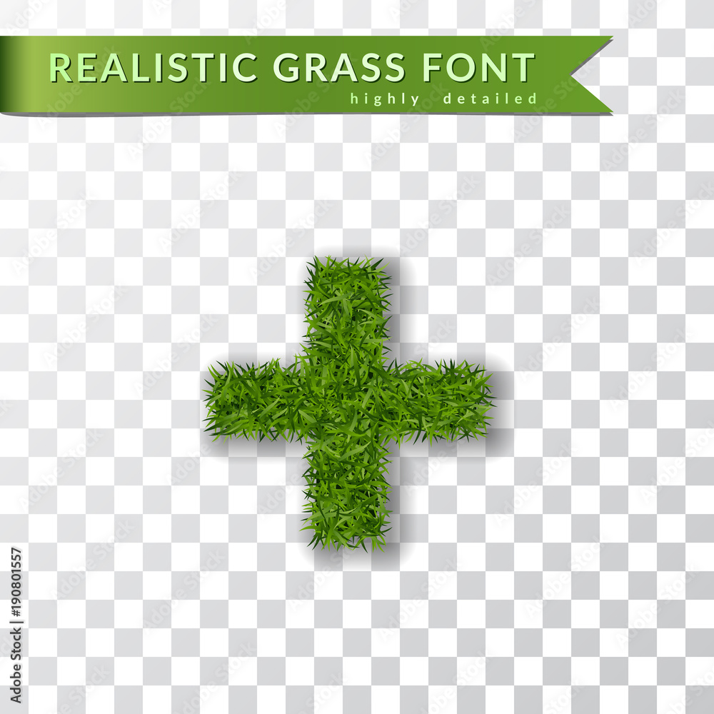 Grass symbol plus. Green plus, isolated on white transparent background. Green grass 3D plus, fresh symbol of nature, plant lawn, summer. Grass texture spring font. Eco design. Vector illustration Grass symbol plus. Green plus, isolated on white transparent background. Green grass 3D plus, fresh symbol of nature, plant lawn, summer. Grass texture spring font. Eco design. Vector illustration