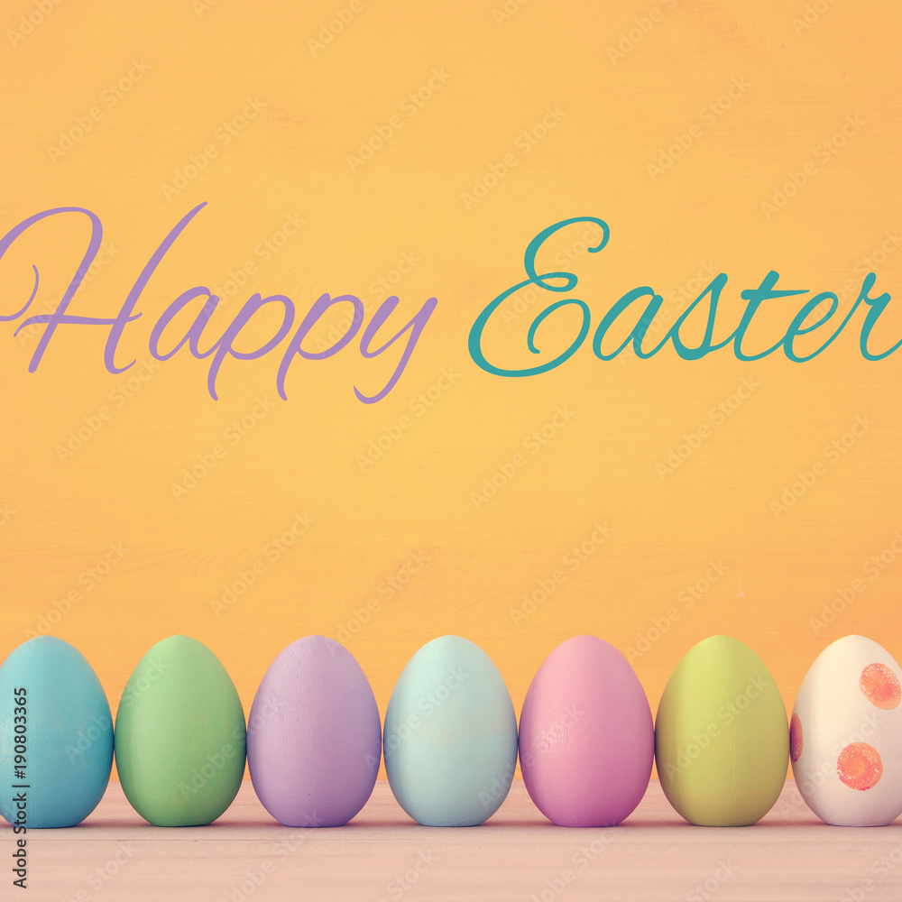 Top view of easter colorful eggs over blue background. Top view of easter colorful eggs over blue background.