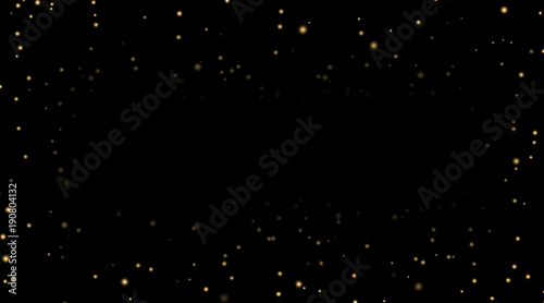 Night sky with gold stars on black background. Dark astronomy space template. Galaxy starry pattern wallpaper. Shiny golden stars  night sky universe. Cosmos stars wallpaper. Vector illustration