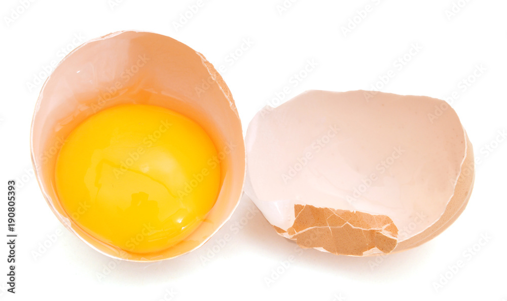 Broken egg isolated on white
