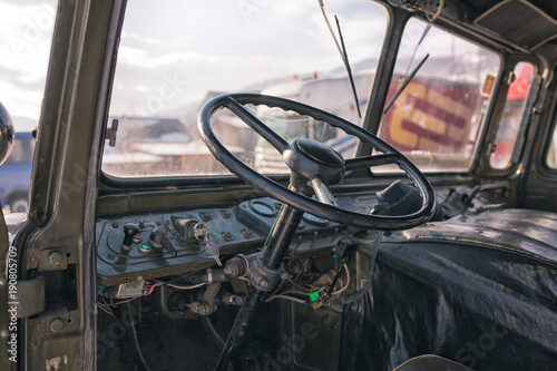 Fototapeta Naklejka Na Ścianę i Meble -  Vintage ussr car interior inside during working process