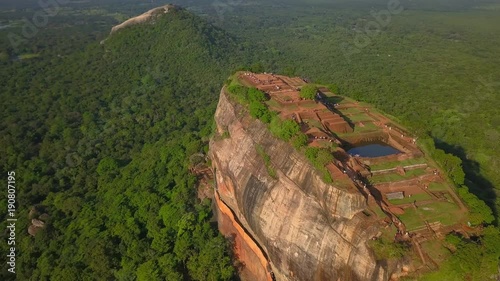 Amazing aerial view of Sigiriya rock at sundown Sri Lanka drone footage photo