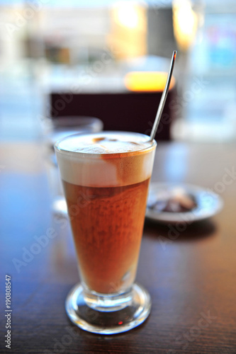 Cafe latte in the glass