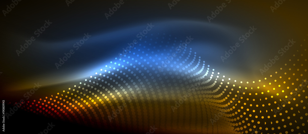 Glowing abstract wave on dark, shiny motion Glowing abstract wave on dark, shiny motion