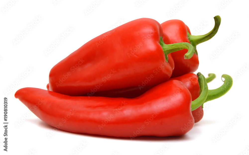 Red chilli peppers on white background