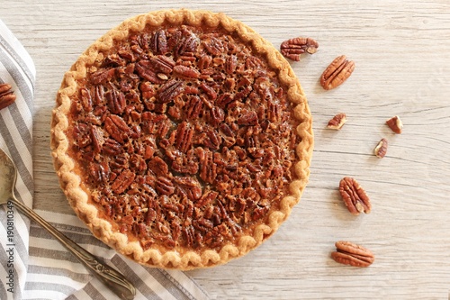 Overhead view og Pecan Pie / Pi day concept photo