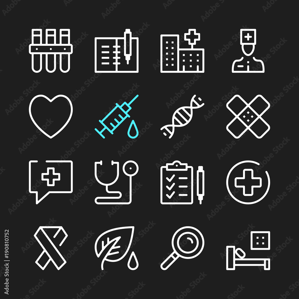 Medical line icons. Modern graphic elements, simple outline thin line design symbols. Vector icons set Medical line icons. Modern graphic elements, simple outline thin line design symbols. Vector icons set