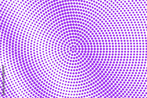 Violet white dotted halftone. Halftone vector background. Rough radial dotted gradient.