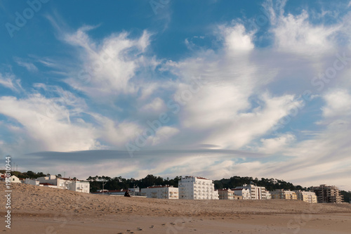 Unusual clouds on the beach in the portuguese city Nazaré